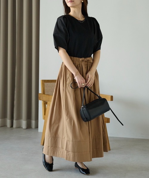PREFERIR（プレフェリール）の「【春定番】コットン ボリューム ロング ギャザースカート（スカート・レディース・カーキ/ブラック/キャメル・FREE）」の10枚目の写真