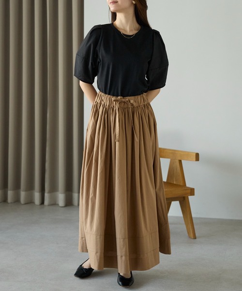 PREFERIR（プレフェリール）の「【春定番】コットン ボリューム ロング ギャザースカート（スカート・レディース・カーキ/ブラック/キャメル・FREE）」の11枚目の写真