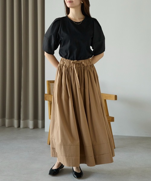 PREFERIR（プレフェリール）の「【春定番】コットン ボリューム ロング ギャザースカート（スカート・レディース・カーキ/ブラック/キャメル・FREE）」の12枚目の写真