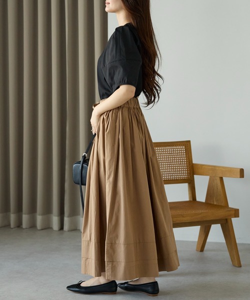 PREFERIR（プレフェリール）の「【春定番】コットン ボリューム ロング ギャザースカート（スカート・レディース・カーキ/ブラック/キャメル・FREE）」の14枚目の写真