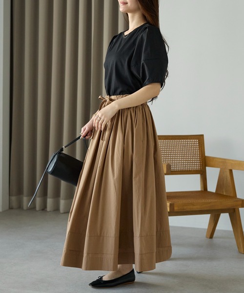 PREFERIR（プレフェリール）の「【春定番】コットン ボリューム ロング ギャザースカート（スカート・レディース・カーキ/ブラック/キャメル・FREE）」の15枚目の写真