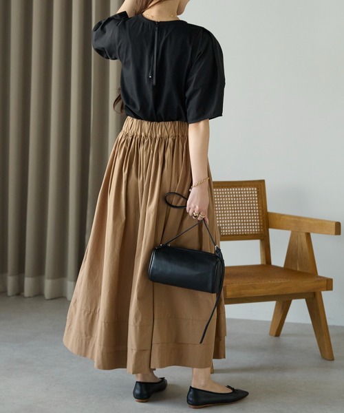 PREFERIR（プレフェリール）の「【春定番】コットン ボリューム ロング ギャザースカート（スカート・レディース・カーキ/ブラック/キャメル・FREE）」の16枚目の写真
