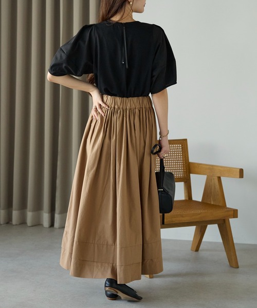 PREFERIR（プレフェリール）の「【春定番】コットン ボリューム ロング ギャザースカート（スカート・レディース・カーキ/ブラック/キャメル・FREE）」の17枚目の写真