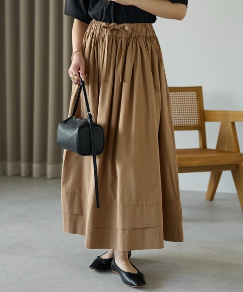 PREFERIR（プレフェリール）の「【春定番】コットン ボリューム ロング ギャザースカート（スカート・レディース・カーキ/ブラック/キャメル・FREE）」の18枚目の写真