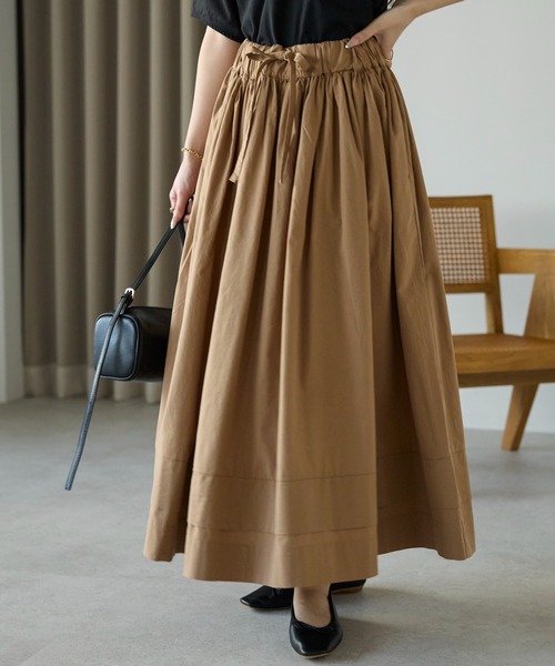PREFERIR（プレフェリール）の「【春定番】コットン ボリューム ロング ギャザースカート（スカート・レディース・カーキ/ブラック/キャメル・FREE）」の19枚目の写真