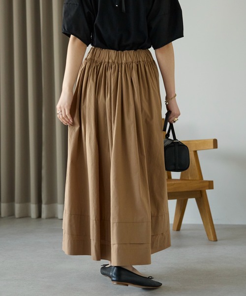 PREFERIR（プレフェリール）の「【春定番】コットン ボリューム ロング ギャザースカート（スカート・レディース・カーキ/ブラック/キャメル・FREE）」の22枚目の写真