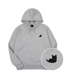 黒猫刺繍特厚裏毛オーバーサイズフードパーカー