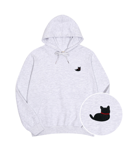 OKSTAR(オクスター)の「黒猫刺繍特厚裏毛オーバーサイズフードパーカー(パーカー・レディース・ブラック/グレー/ダークグリーン/ライトグレー/ネイビー・SMALL/MEDIUM/LARGE/X-LARGE/2XL)」の2枚目の写真