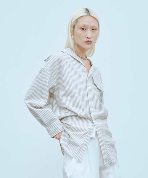 THINGS THAT MATTER（シングス ザット マター）の「SAILOR BLOUSING STRIPE SHIRT / セーラー ブラウジング ストライプ シャツ（シャツ/ブラウス・レディース・サックスブルー/オフホワイト/ピンク・FREE）」の20枚目の写真