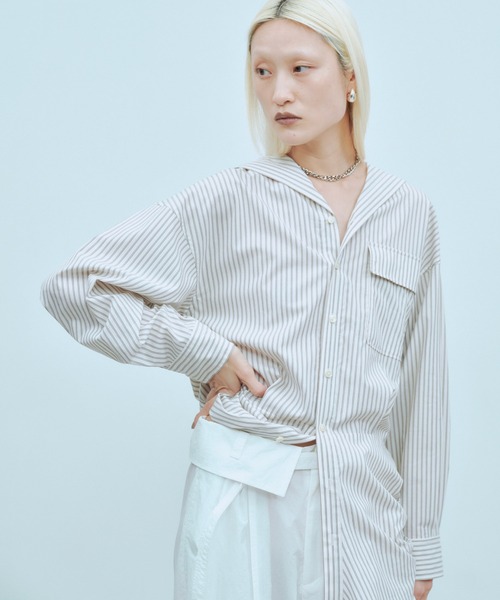THINGS THAT MATTER（シングス ザット マター）の「SAILOR BLOUSING STRIPE SHIRT / セーラー ブラウジング ストライプ シャツ（シャツ/ブラウス・レディース・サックスブルー/オフホワイト/ピンク・FREE）」の21枚目の写真