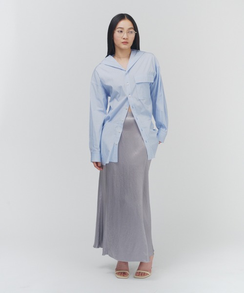 THINGS THAT MATTER（シングス ザット マター）の「SAILOR BLOUSING STRIPE SHIRT / セーラー ブラウジング ストライプ シャツ（シャツ/ブラウス・レディース・サックスブルー/オフホワイト/ピンク・FREE）」の4枚目の写真