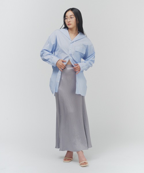 THINGS THAT MATTER（シングス ザット マター）の「SAILOR BLOUSING STRIPE SHIRT / セーラー ブラウジング ストライプ シャツ（シャツ/ブラウス・レディース・サックスブルー/オフホワイト/ピンク・FREE）」の6枚目の写真