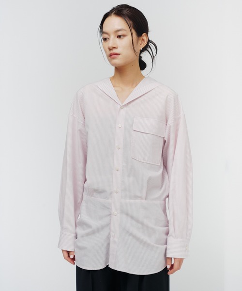 THINGS THAT MATTER（シングス ザット マター）の「SAILOR BLOUSING STRIPE SHIRT / セーラー ブラウジング ストライプ シャツ（シャツ/ブラウス・レディース・サックスブルー/オフホワイト/ピンク・FREE）」の8枚目の写真