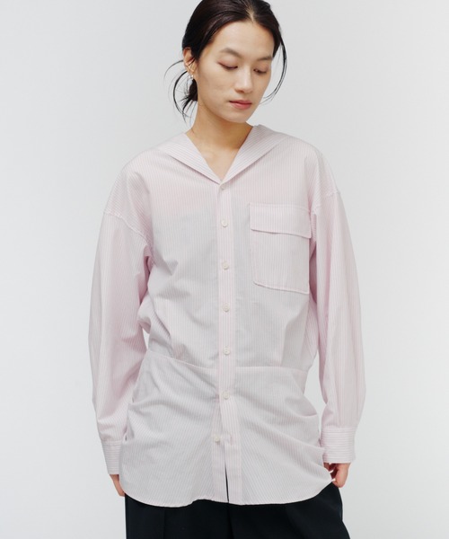 THINGS THAT MATTER（シングス ザット マター）の「SAILOR BLOUSING STRIPE SHIRT / セーラー ブラウジング ストライプ シャツ（シャツ/ブラウス・レディース・サックスブルー/オフホワイト/ピンク・FREE）」の9枚目の写真