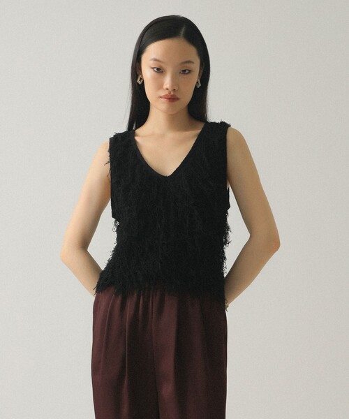 Ray BEAMS（レイビームス）の「フリンジ Vネック ベスト（ベスト・レディース・ブラック/オフホワイト・ONE SIZE）」の15枚目の写真