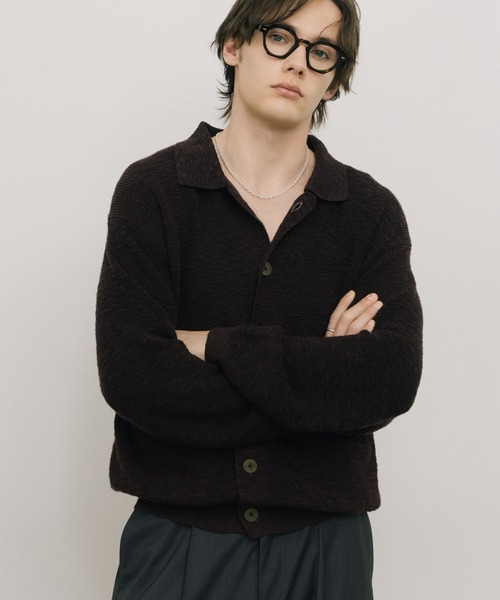 LURAKU（ルラク）の「【LURAKU】sheer knit polo cardigan / シアーニットポロカーディガン（カーディガン/ボレロ・メンズ・グリーン系その他/ブラウン/ブラック・MEDIUM/SMALL/LARGE）」の5枚目の写真