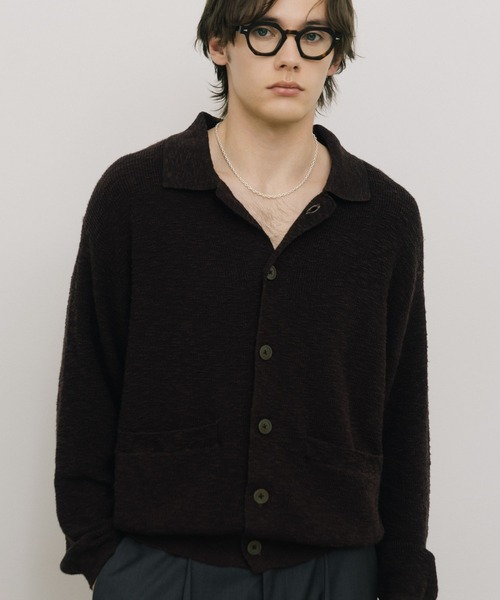 LURAKU（ルラク）の「【LURAKU】sheer knit polo cardigan / シアーニットポロカーディガン（カーディガン/ボレロ・メンズ・グリーン系その他/ブラウン/ブラック・MEDIUM/SMALL/LARGE）」の6枚目の写真