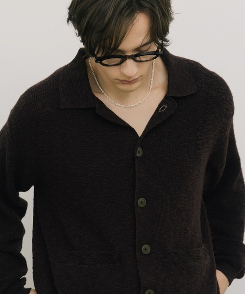 LURAKU（ルラク）の「【LURAKU】sheer knit polo cardigan / シアーニットポロカーディガン（カーディガン/ボレロ・メンズ・グリーン系その他/ブラウン/ブラック・MEDIUM/SMALL/LARGE）」の7枚目の写真