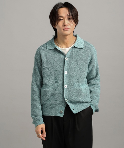 LURAKU】sheer knit polo cardigan / シアーニットポロカーディガン 