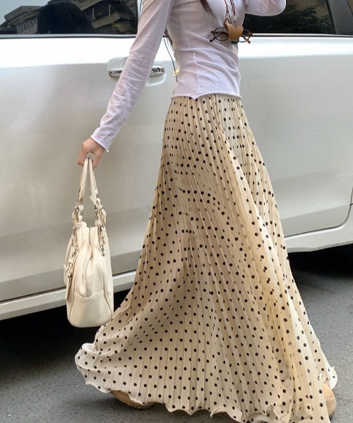 セール】ドット柄ロング丈プリーツスカート（スカート）｜Diosfront