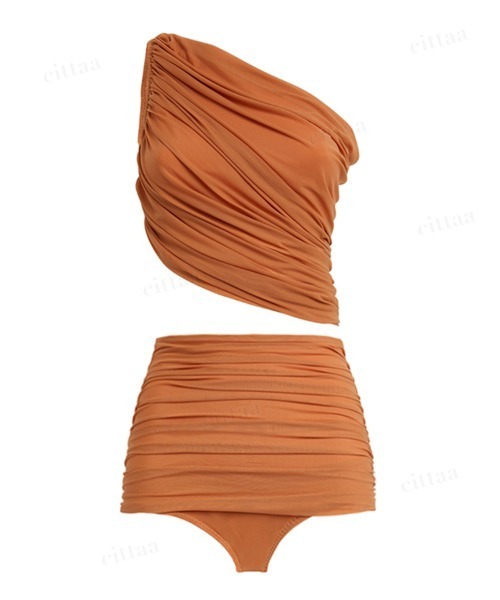 Dalfwin（ダールフィン）の「【上下2点セット】 レデイーズ水着 ワンショルダーハイウエストセパレートビキニ（水着・レディース・ブラウン・LARGE/MEDIUM/SMALL）」の7枚目の写真