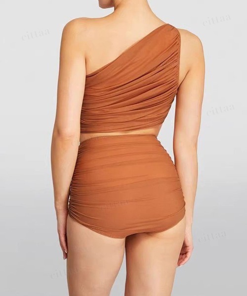 Dalfwin（ダールフィン）の「【上下2点セット】 レデイーズ水着 ワンショルダーハイウエストセパレートビキニ（水着・レディース・ブラウン・LARGE/MEDIUM/SMALL）」の6枚目の写真