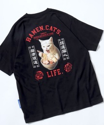 Salong hameu | ラーメンもぐもぐキャットTシャツ/中華風グラフィック フォトプリント ビッグシルエット ストリート(Tシャツ/カットソー)
