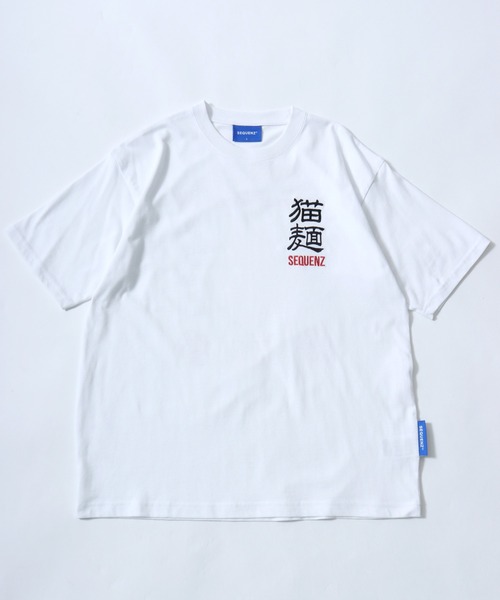 Salong hameu(サロン ハミュー)の「ラーメンもぐもぐキャットTシャツ/中華風グラフィック フォトプリント ビッグシルエット ストリート(Tシャツ/カットソー・メンズ・ホワイト/ブラック・L/M/S)」の3枚目の写真