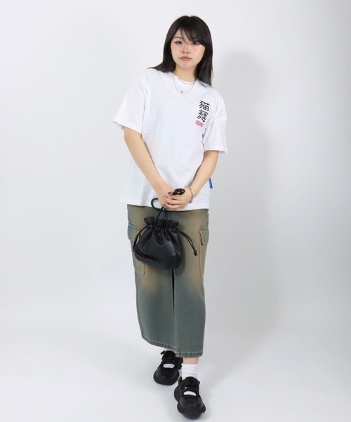 Salong hameu(サロン ハミュー)の「ラーメンもぐもぐキャットTシャツ/中華風グラフィック フォトプリント ビッグシルエット ストリート(Tシャツ/カットソー・メンズ・ホワイト/ブラック・L/M/S)」の13枚目の写真