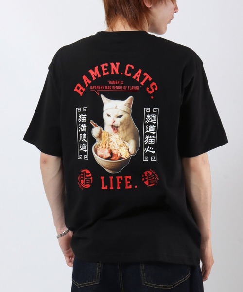 Salong hameu(サロン ハミュー)の「ラーメンもぐもぐキャットTシャツ/中華風グラフィック フォトプリント ビッグシルエット ストリート(Tシャツ/カットソー・メンズ・ホワイト/ブラック・L/M/S)」の14枚目の写真