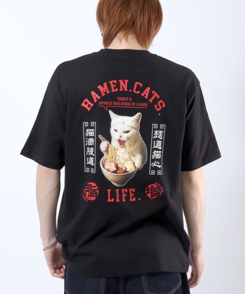 Salong hameu(サロン ハミュー)の「ラーメンもぐもぐキャットTシャツ/中華風グラフィック フォトプリント ビッグシルエット ストリート(Tシャツ/カットソー・メンズ・ホワイト/ブラック・L/M/S)」の20枚目の写真