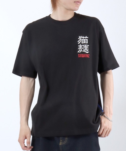 Salong hameu(サロン ハミュー)の「ラーメンもぐもぐキャットTシャツ/中華風グラフィック フォトプリント ビッグシルエット ストリート(Tシャツ/カットソー・メンズ・ホワイト/ブラック・L/M/S)」の18枚目の写真