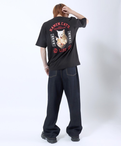 Salong hameu(サロン ハミュー)の「ラーメンもぐもぐキャットTシャツ/中華風グラフィック フォトプリント ビッグシルエット ストリート(Tシャツ/カットソー・メンズ・ホワイト/ブラック・L/M/S)」の22枚目の写真