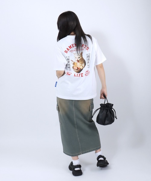 Salong hameu(サロン ハミュー)の「ラーメンもぐもぐキャットTシャツ/中華風グラフィック フォトプリント ビッグシルエット ストリート(Tシャツ/カットソー・メンズ・ホワイト/ブラック・L/M/S)」の16枚目の写真