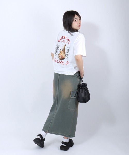 Salong hameu(サロン ハミュー)の「ラーメンもぐもぐキャットTシャツ/中華風グラフィック フォトプリント ビッグシルエット ストリート(Tシャツ/カットソー・メンズ・ホワイト/ブラック・L/M/S)」の17枚目の写真
