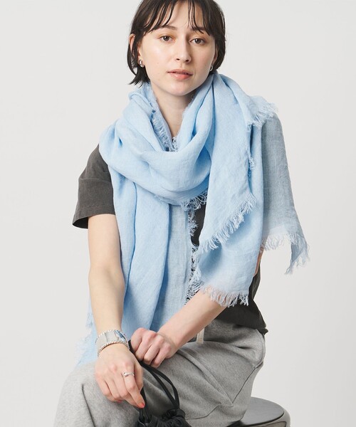 ASAUCE MELER（アソースメレ）の「＜ASAUCE MELER＞LI GAUZE ストール（ストール/ショール・レディース・ダークグレー/ライトブルー/オフホワイト・FREE）」の6枚目の写真