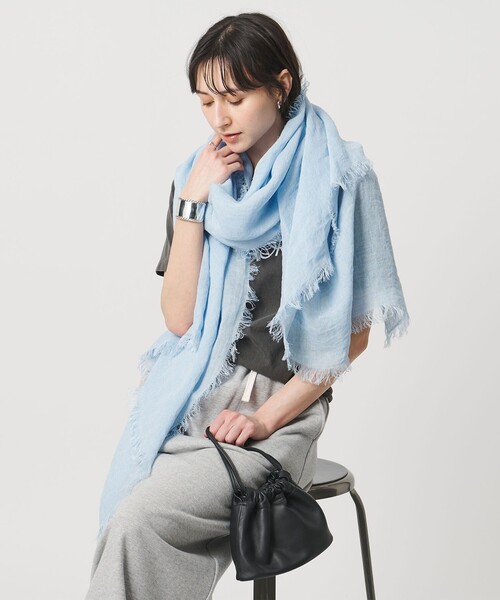 ASAUCE MELER（アソースメレ）の「＜ASAUCE MELER＞LI GAUZE ストール（ストール/ショール・レディース・ダークグレー/ライトブルー/オフホワイト・FREE）」の7枚目の写真