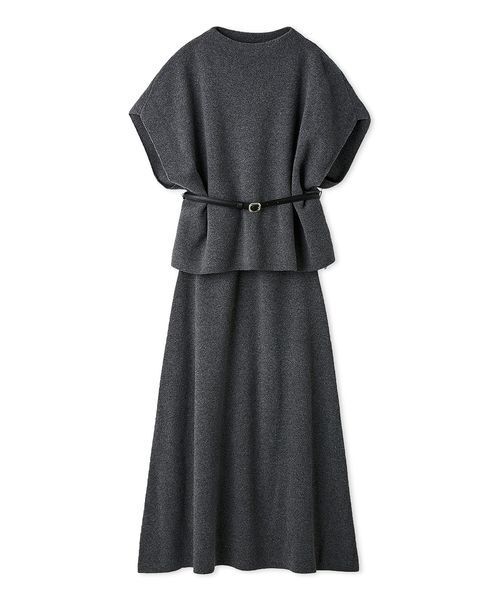 SNIDEL（スナイデル）の「ベルト付きケープ風ニットアップ（ワンピース・レディース・ダークグレー/サックスブルー/オフホワイト・F）」の2枚目の写真