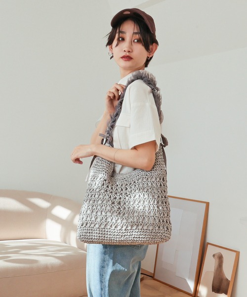 T・S・L(ティーエスエル)の「ペーパー×チュールフリルワンショルダーバッグ(かごバッグ・レディース・ブラウン/ブラック/グレー・FREE)」の19枚目の写真