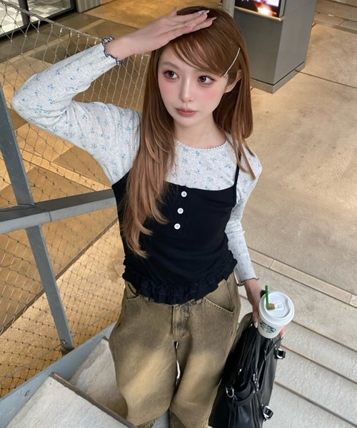 RAY CASSIN（レイカズン）の「花柄レイヤードキャミセット（カーディガン/ボレロ・レディース・ホワイト/ネイビー/グレー・FREE）」の4枚目の写真