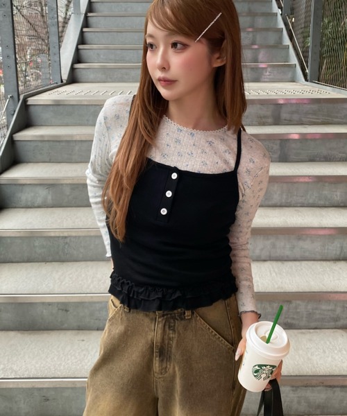 RAY CASSIN（レイカズン）の「花柄レイヤードキャミセット（カーディガン/ボレロ・レディース・ホワイト/ネイビー/グレー・FREE）」の5枚目の写真