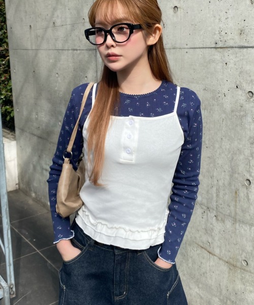 RAY CASSIN（レイカズン）の「花柄レイヤードキャミセット（カーディガン/ボレロ・レディース・ホワイト/ネイビー/グレー・FREE）」の10枚目の写真