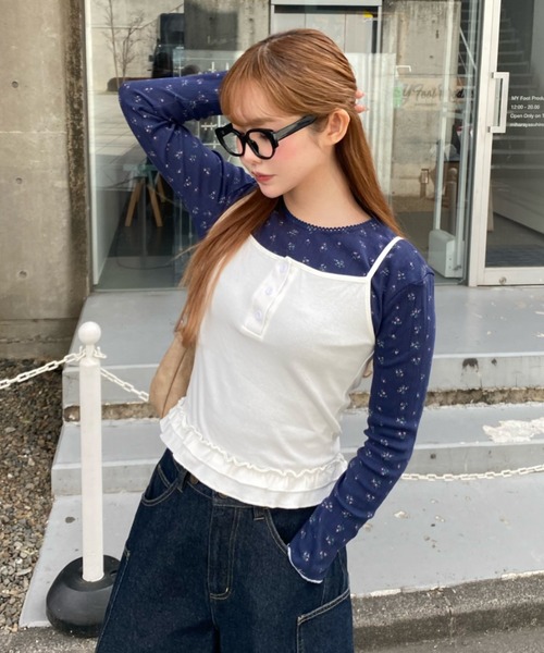 RAY CASSIN（レイカズン）の「花柄レイヤードキャミセット（カーディガン/ボレロ・レディース・ホワイト/ネイビー/グレー・FREE）」の13枚目の写真