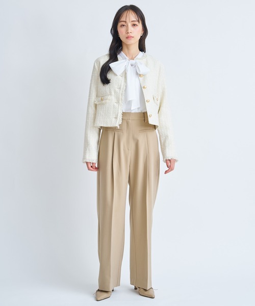 NOELA(ノエラ)の「ツイードジャケット(ノーカラージャケット・レディース・オフホワイト/ピンク・S/M)」の3枚目の写真