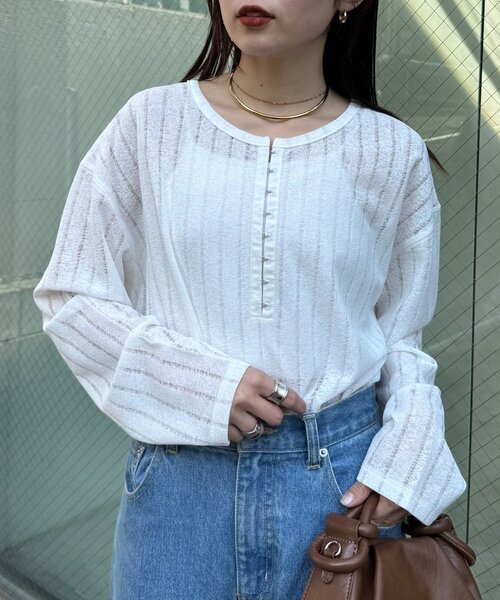 CIAOPANIC TYPY（チャオパニックティピー）の「【2WAY】針抜きシアーホックヘンリートップス（Tシャツ/カットソー・レディース・ブラック/ブラウン/イエロー/レッド/オフホワイト/サックスブルー・ONE SIZE）」の10枚目の写真