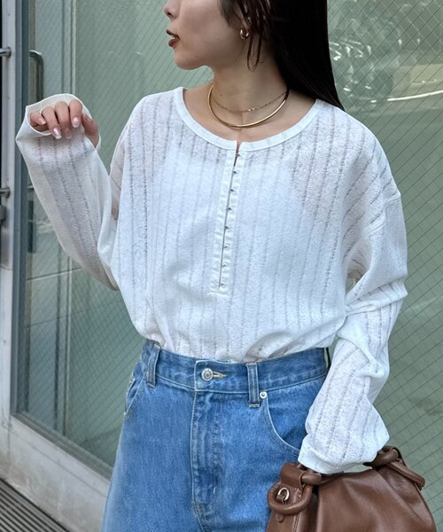 CIAOPANIC TYPY（チャオパニックティピー）の「【2WAY】針抜きシアーホックヘンリートップス（Tシャツ/カットソー・レディース・ブラック/ブラウン/イエロー/レッド/オフホワイト/サックスブルー・ONE SIZE）」の12枚目の写真