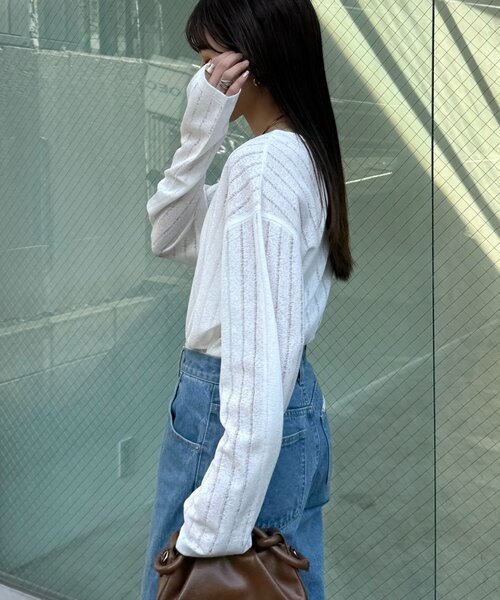 CIAOPANIC TYPY（チャオパニックティピー）の「【2WAY】針抜きシアーホックヘンリートップス（Tシャツ/カットソー・レディース・ブラック/ブラウン/イエロー/レッド/オフホワイト/サックスブルー・ONE SIZE）」の13枚目の写真