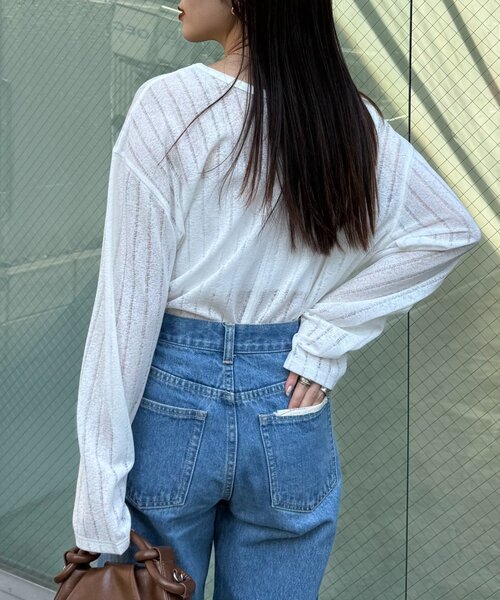 CIAOPANIC TYPY（チャオパニックティピー）の「【2WAY】針抜きシアーホックヘンリートップス（Tシャツ/カットソー・レディース・ブラック/ブラウン/イエロー/レッド/オフホワイト/サックスブルー・ONE SIZE）」の14枚目の写真