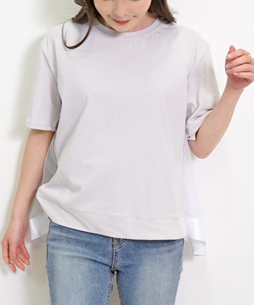 Belta attrice(ベルタアトリーチェ)の「バックチュール異素材切り替えフレア半袖Tシャツ(Tシャツ/カットソー・レディース・ブラック/ネイビー/ラベンダー・FREE)」の9枚目の写真
