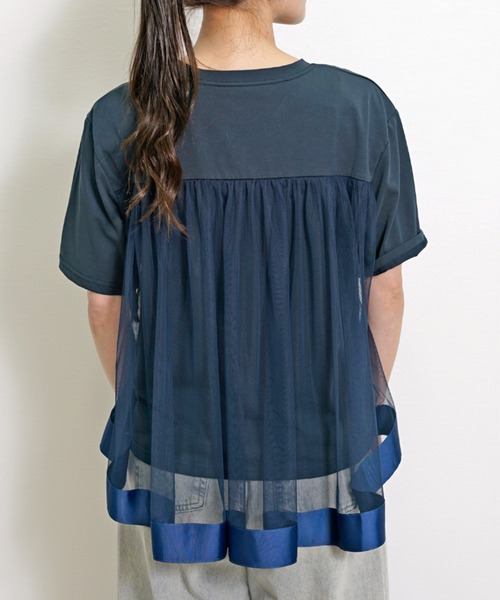 Belta attrice(ベルタアトリーチェ)の「バックチュール異素材切り替えフレア半袖Tシャツ(Tシャツ/カットソー・レディース・ブラック/ネイビー/ラベンダー・FREE)」の19枚目の写真